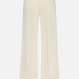 Back view of MONCLER Wide Leg Trousers in cream, with high rise, belt loops, and two back welt pockets, shown on a plain white background.
