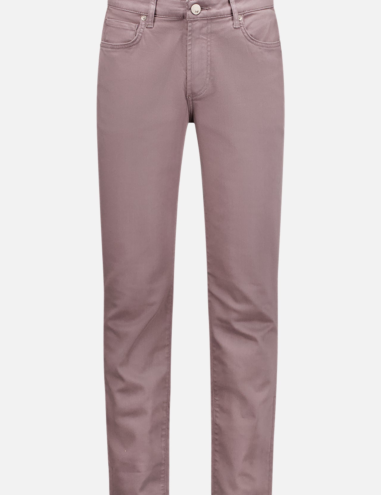 The MONFRERE Brando Eiffel Tower Jeans are mauve slim fit jeans featuring five pockets and a button-zipper closure, shown against a white background.