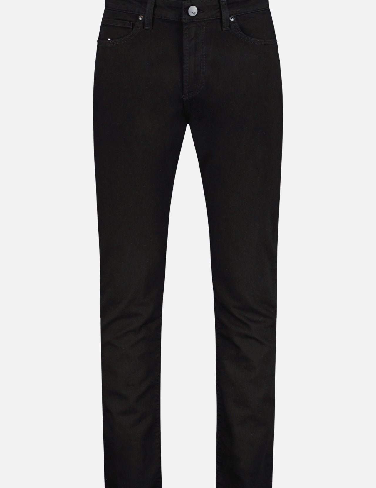 The MONFRERE Brando Noir Denim is a pair of black jeans with a classic 5-pocket design, button and zipper closure, and slim fit legs, shown against a white background.
