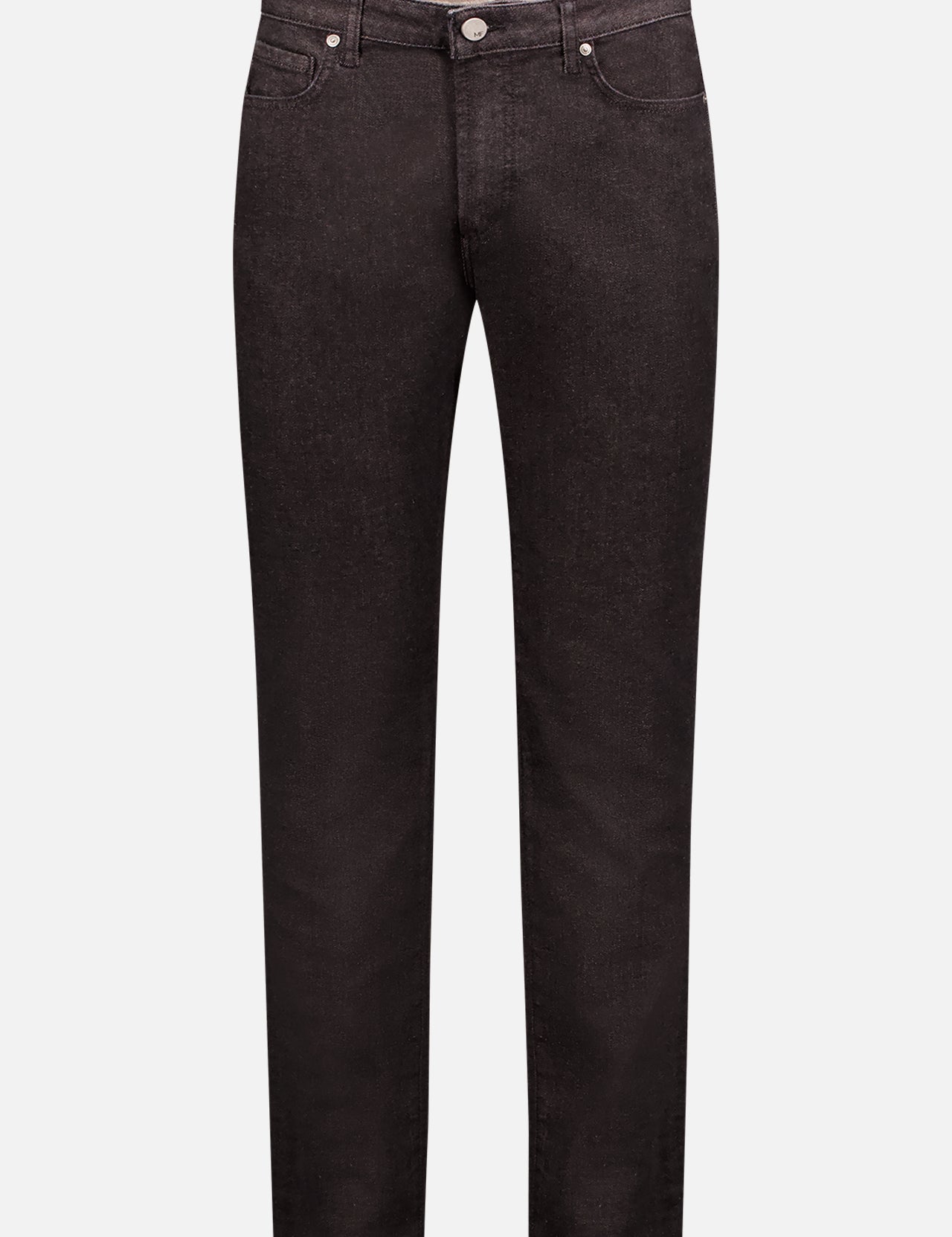 The MONFRERE Brando Pebble Jean is a pair of slim fit black jeans with a classic five-pocket design and button-zip closure, shown on a plain white background.