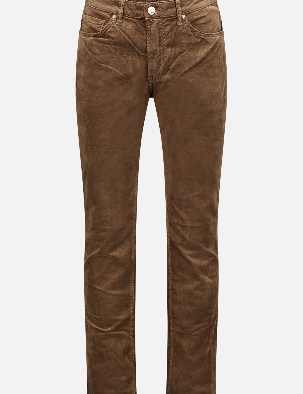 The MONFRERE Brando Velvet Asphalt Jeans feature a 5-pocket design, belt loops, and button-zipper closure, shown against a white background.