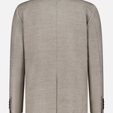 The Monferrato Removable Bib Jacket by MOORER in beige virgin wool is shown from the back with a single bottom vent and buttoned sleeve cuffs, set against a plain white background.