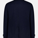 Back view of the MOORER Reis Removable Bib Jacket in dark navy with long sleeves, detachable puffer bib, and single vent, shown on a plain white background.