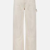 Off-white high-waisted Mother Bees Knees Stud Finder Cargo Pant with front utility pockets and a side hammer loop.