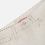 Off-white high waisted Bees Knees Stud Finder Cargo Pant in Act Natural featuring a waist label that reads PEACE THROUGH MUSIC in pink text.