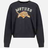 The Concert Tiger Sweatshirt by MOTHER is a black raglan style sweatshirt featuring the word “MOTHER” and an illustrated leaping tiger on the front.