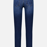 Back view of Mother The Down Low Looker Hover Jeans in Backstage, featuring low-rise, dark blue stretch denim with straight legs and two back pockets.