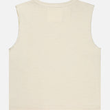 The MOTHER Flirt Squad Tank Top, a sleeveless off-white crew neck, is shown laid flat with the back facing up on a plain white background.