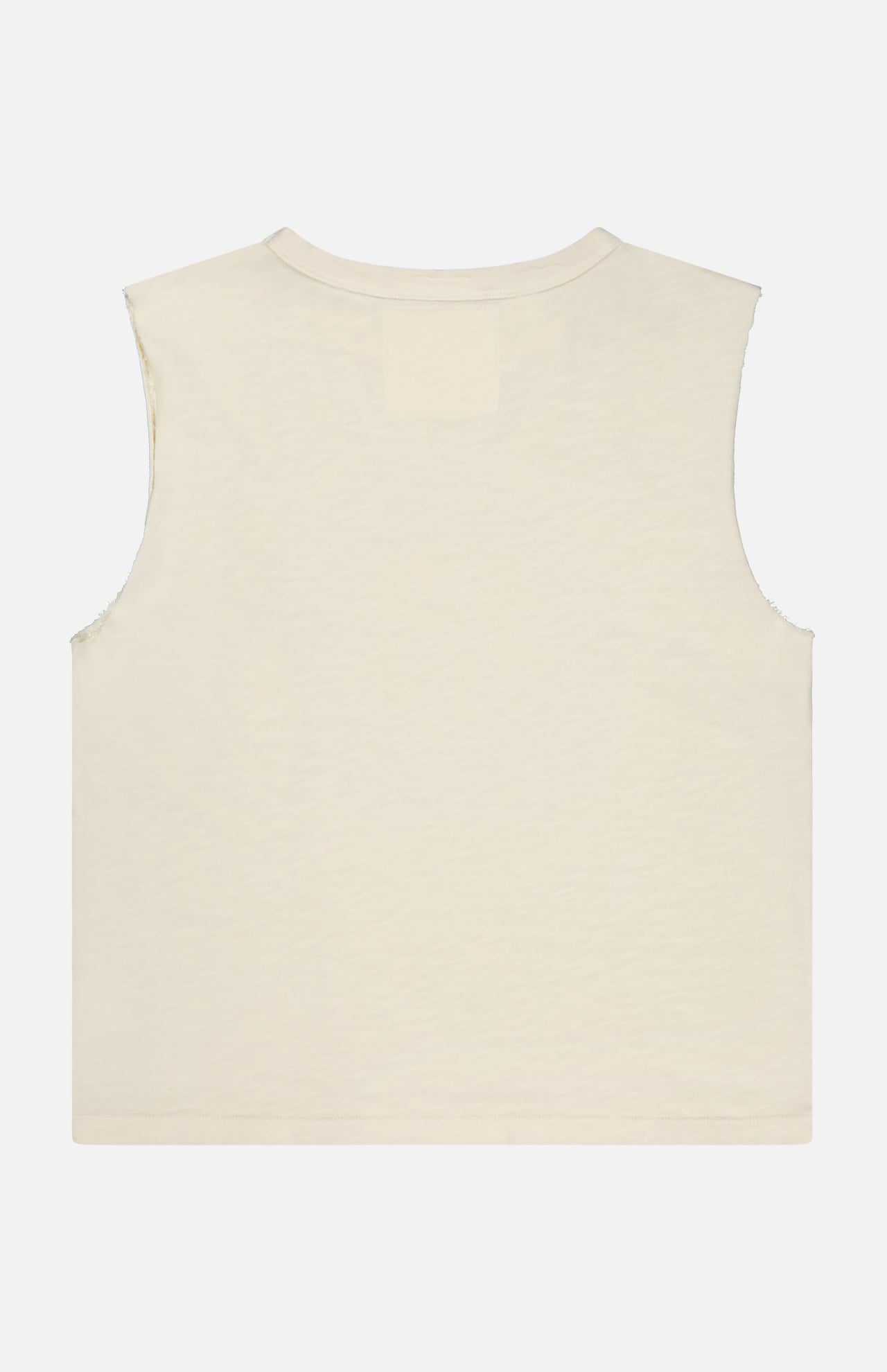 The MOTHER Flirt Squad Tank Top, a sleeveless off-white crew neck, is shown laid flat with the back facing up on a plain white background.