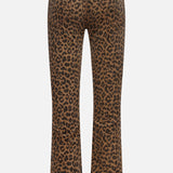 The Hustler Flood Pant in Leap Year by MOTHER showcases a bold brown leopard print, viewed from the back with two back pockets, belt loops, and a straight leg cut. Crafted from stretch corduroy, these stylish pants offer both comfort and standout appeal.