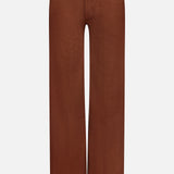 The Kick It Pant in Bison by MOTHER features a high-waisted, straight-leg silhouette with belt loops, front button, and zip closure—an ideal choice for achieving the timeless look of brown jeans. Displayed against a plain white background.