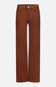 The Kick It Pant in Bison by MOTHER features a high-waisted, straight-leg silhouette with belt loops, front button, and zip closure—an ideal choice for achieving the timeless look of brown jeans. Displayed against a plain white background.