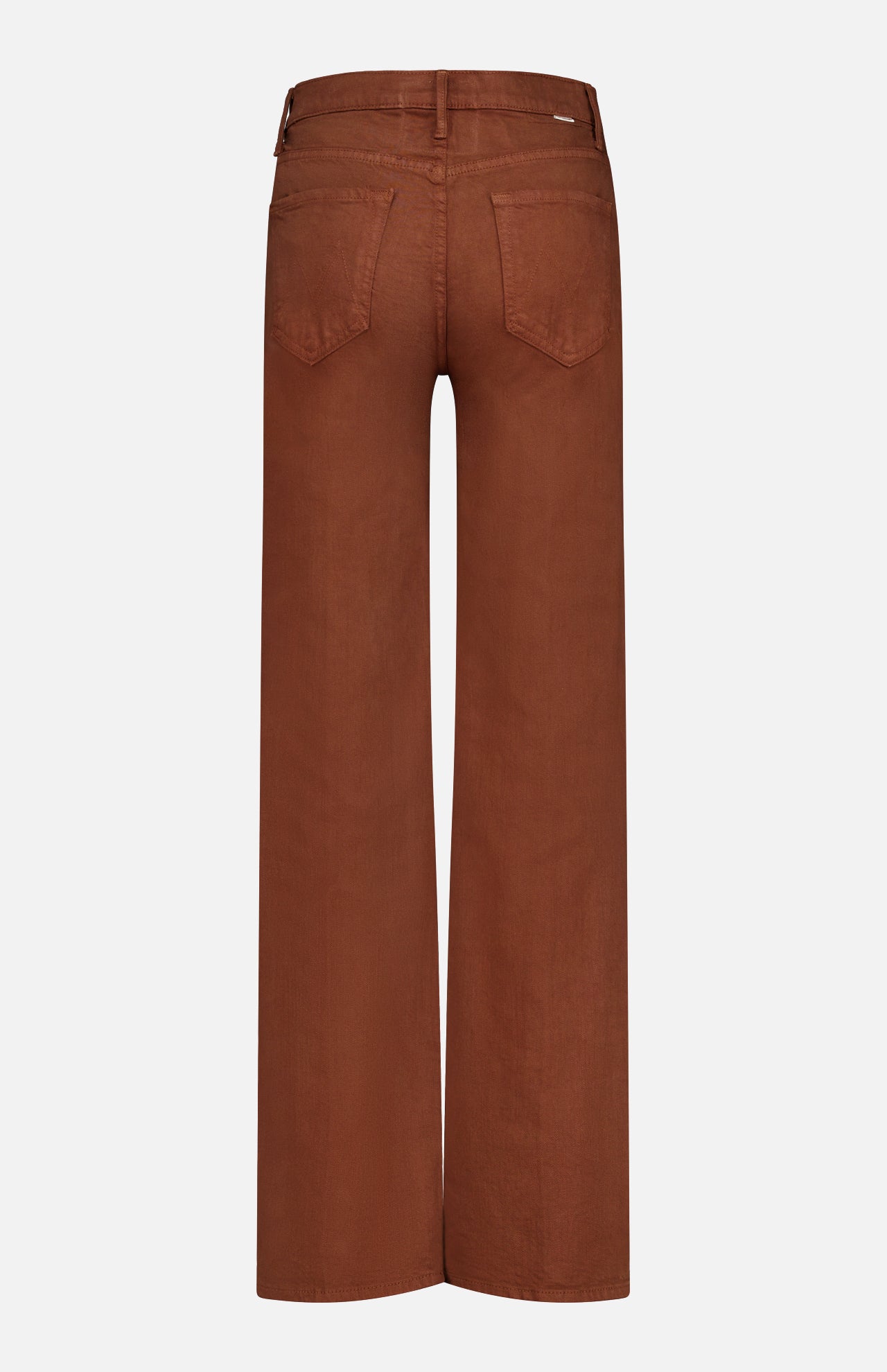 Back view of The Kick It Pant in Bison by MOTHER, featuring a high-rise, straight-leg silhouette with two back pockets and belt loops, displayed against a white background.