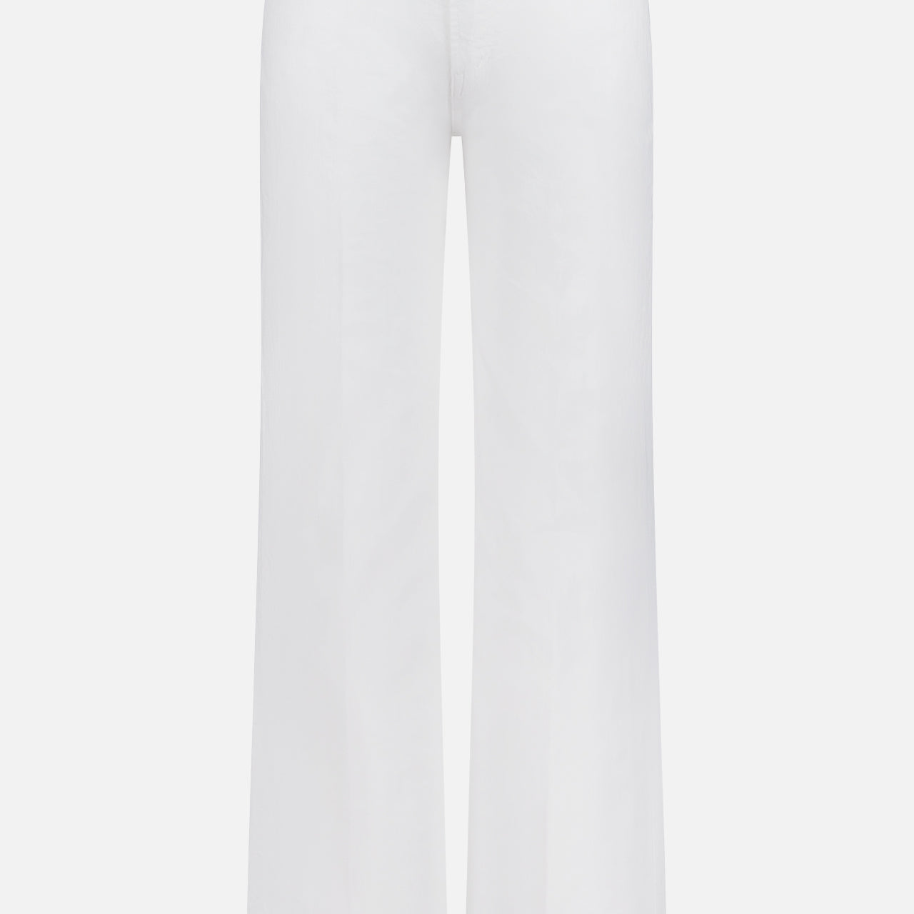 The Kick It Pant in Totally Innocent by MOTHER features a white high-rise wide-leg design with front and back pockets, belt loops, and a button-zip closure, shown on a plain white background.