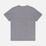 The Rowdy Sports T-Shirt by MOTHER is pictured from the back against a white background. This short-sleeved grey crew neck features an oversized fit and is made from soft heathered cotton-blend fabric with a simple, logo-free design.