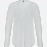 Nili Lotan Elio Ruffle Detail Shirt, a tailored white long-sleeved button-down blouse with a ruffled collar and cuffs.