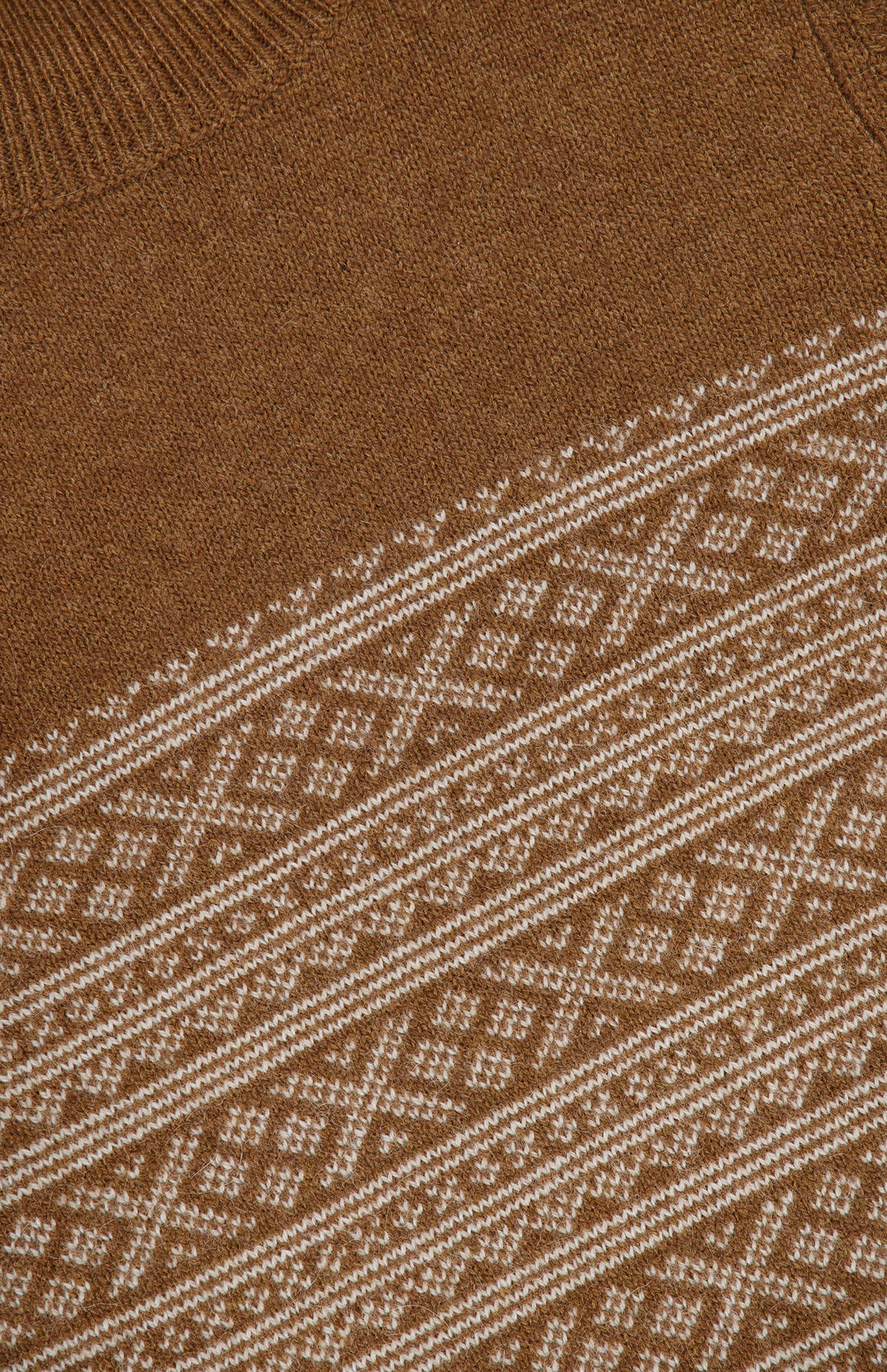 Nili Lotan Fellini Fair Isle sweater in brown cashmere with a white pattern across the chest.
