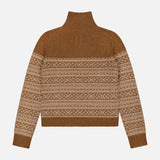 Nili Lotan Fellini Fair Isle brown baby alpaca turtleneck sweater with a Fair Isle pattern across the chest, sleeves, and back.