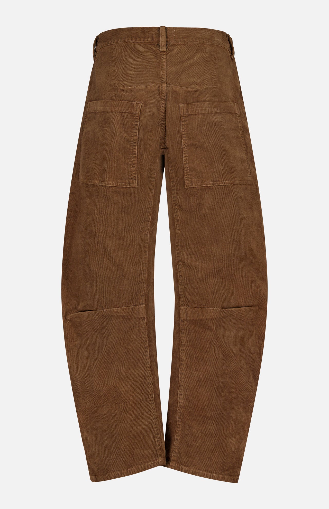 Nili Lotan Shon Stretch Corduroy Bow Leg Pant in hazelnut, featuring a relaxed, curved leg silhouette with back patch pockets.