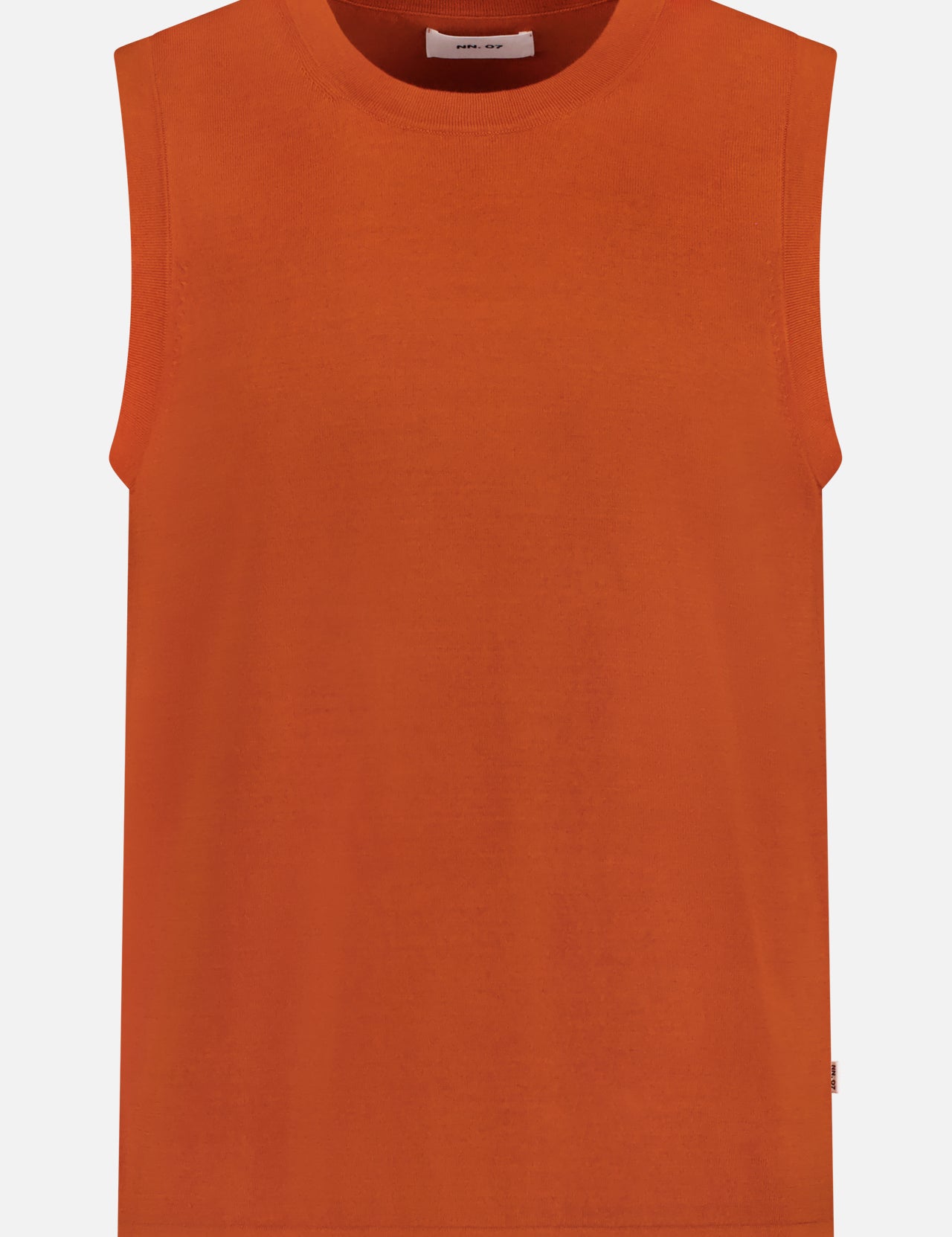 The NN07 Harry Silk-blend Tank is a sleeveless caramel top with a round neckline, made from an organic cotton-silk blend and shown flat on a white background—ideal for the modern casual wardrobe.