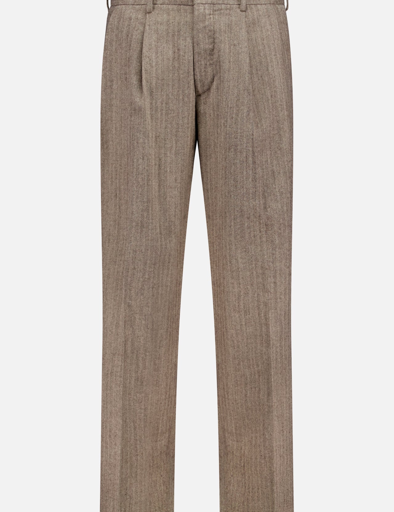 The NN07 Justin Relaxed Herringbone Trouser features a wide leg, light brown herringbone pattern, belt loops, front pleats, and a button waistband for classic style.