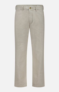 The Aden Office Stretch Pant by NN07: beige straight-leg trousers in an organic cotton blend with belt loops, front button closure, and side pockets—an essential modern-casual piece shown on a white background.