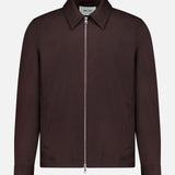 The NN07 Alban 2-way Zip Overshirt is a dark brown, long-sleeve flannel overshirt-jacket featuring a pointed collar and a silver front zipper, designed for the fall and winter season, shown against a plain white background.