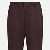 The Billie Drawstring Shorts by NN07 are tailored, knee-length, dark brown linen-viscose shorts with belt loops and a front zipper, shown against a plain white background.