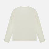 The NN07 Clive Long Sleeve T-Shirt is displayed laid flat, back side up, against a white background. Made from a soft cotton-modal blend in off-white, this essential piece effortlessly complements any casual wardrobe.