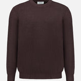 The Danny Crewneck Sweater by NN07 is a long-sleeved, chocolate brown crew neck sweater made from a lightweight polyester-blend knit, shown against a white background.