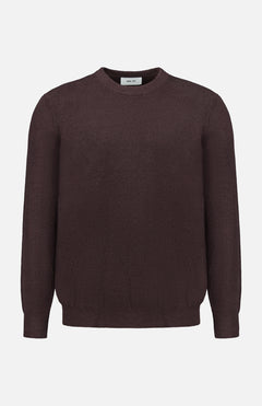 The Danny Crewneck Sweater by NN07 is a long-sleeved, chocolate brown crew neck sweater made from a lightweight polyester-blend knit, shown against a white background.