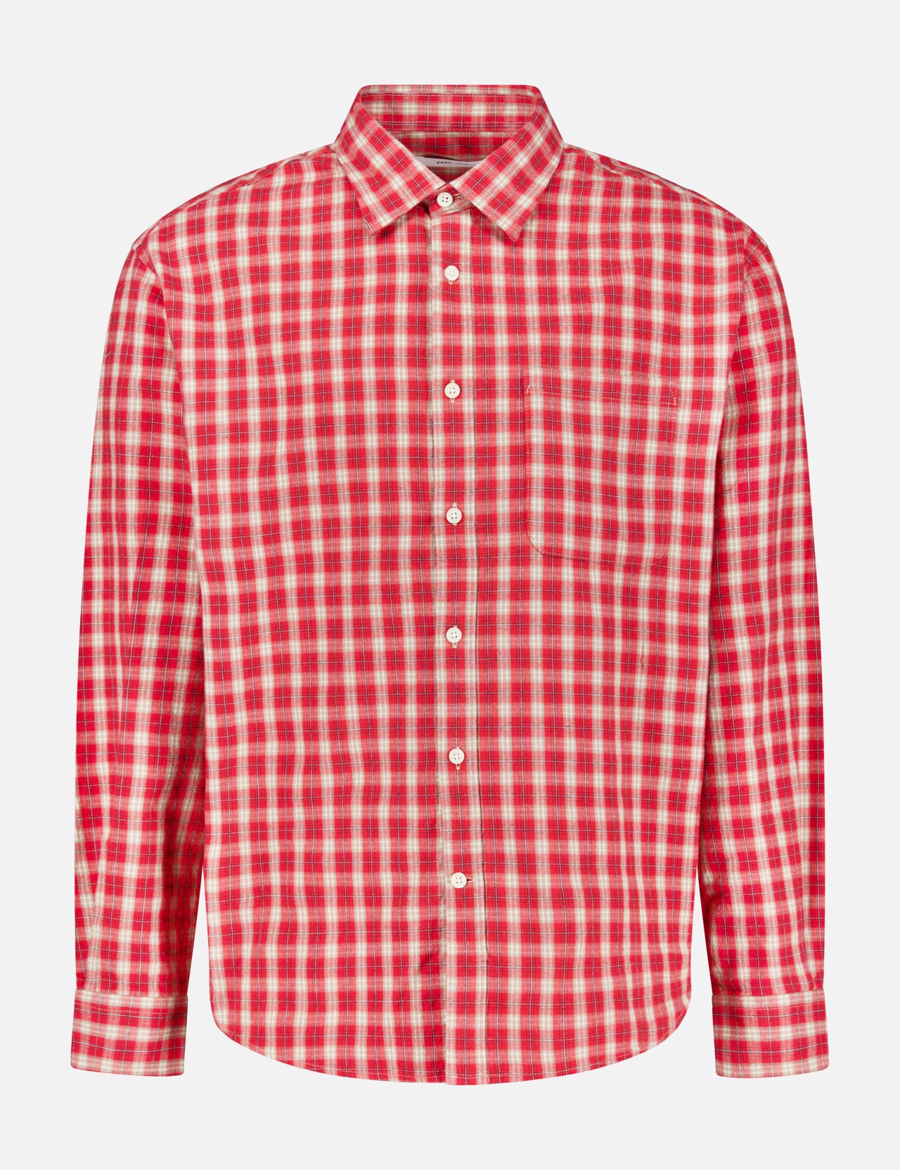 The NN07 Deon Flannel Long Sleeve Shirt is a red and white plaid button-up crafted from organic cotton flannel, showcased against a plain white background—an essential addition to the modern casual wardrobe.