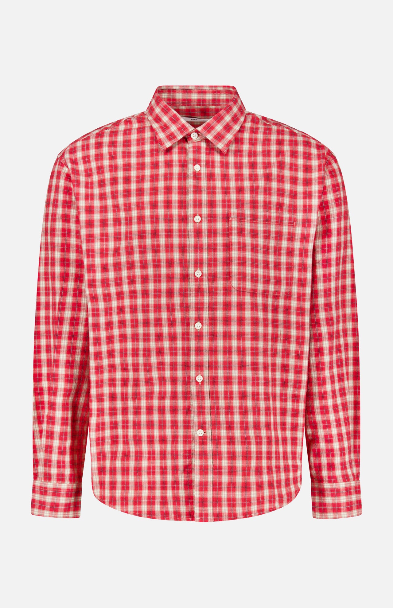 The NN07 Deon Flannel Long Sleeve Shirt is a red and white plaid button-up crafted from organic cotton flannel, showcased against a plain white background—an essential addition to the modern casual wardrobe.