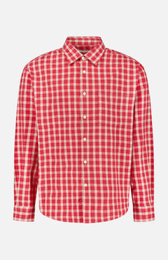 The NN07 Deon Flannel Long Sleeve Shirt is a red and white plaid button-up crafted from organic cotton flannel, showcased against a plain white background—an essential addition to the modern casual wardrobe.