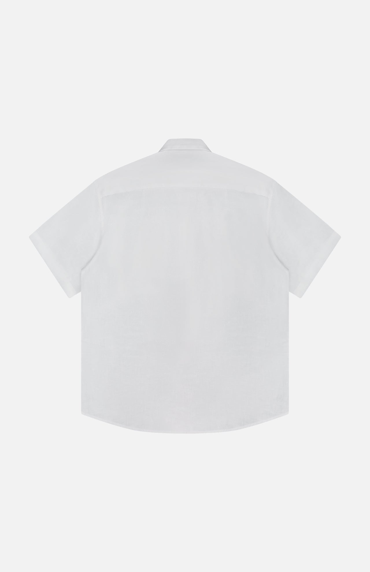Back view of the NN07 Deon Short Sleeve Linen Shirt in plain white, featuring a classic collar and slightly curved hem—an essential modern-casual piece, displayed on a white background.
