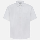 The Deon Short Sleeve Linen Shirt by NN07 features a spread collar, chest pocket, short sleeves, and a straight hem—an essential for any modern-casual wardrobe. Shown here in plain white against a white background.