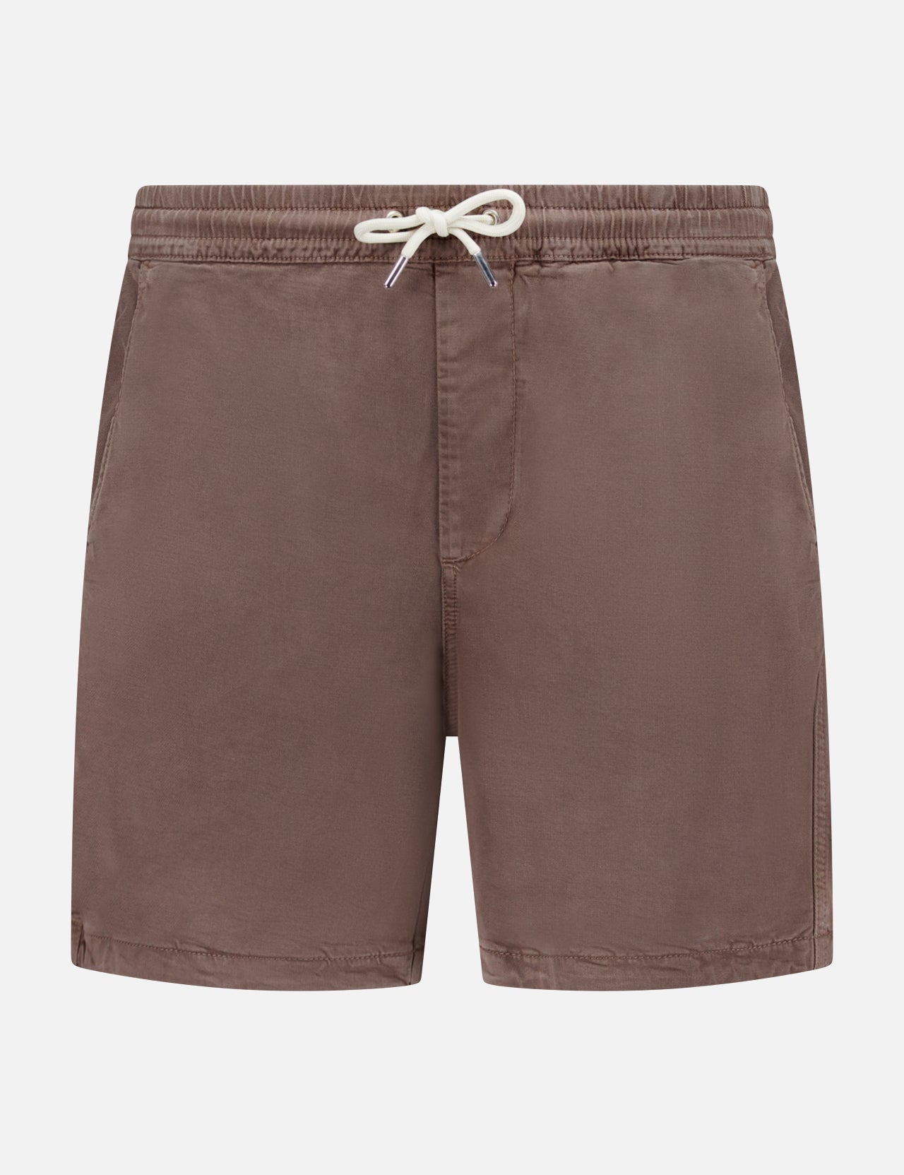 The Gregor Drawstring Shorts by NN07 are men's dark brown lyocell-blend shorts featuring an elastic waistband, drawstring waist, and side pockets, shown against a plain white background.