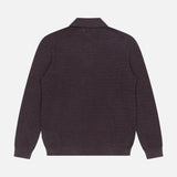 The NN07 Gustav Long Sleeve Zip Sweater in dark brown organic cotton knit features a collar and is shown from the back against a plain white background.