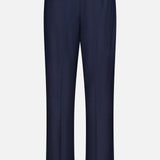 Back view of the NN07 Kay Relaxed-fit Trouser Pant in dark navy blue, featuring belt loops, two buttoned rear pockets, and straight legs, displayed on a plain white background.