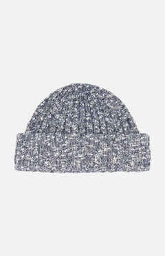 The NN07 Ribbed Beanie Hat features a gray and white knit design with a ribbed texture and a turned-up cuff, making it an effortless addition to your modern-casual wardrobe. Shown here against a plain white background.