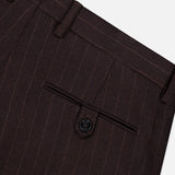 Dark brown NN07 Robin Pinstripe Trouser Pant in a relaxed fit, featuring a rear button pocket and belt loops.