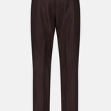 Back view of NN07 Robin Pinstripe Trouser pants in dark brown, featuring a relaxed fit and two buttoned welt pockets.