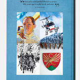 Back cover of ASSOULINE’s “Gstaad Glam” featuring four images: a painted portrait, a helicopter in the snowy Swiss Alps, people riding horse-drawn sleighs near Gstaad’s luxury resort, and a red and gold crest; quote and website text are also visible.
