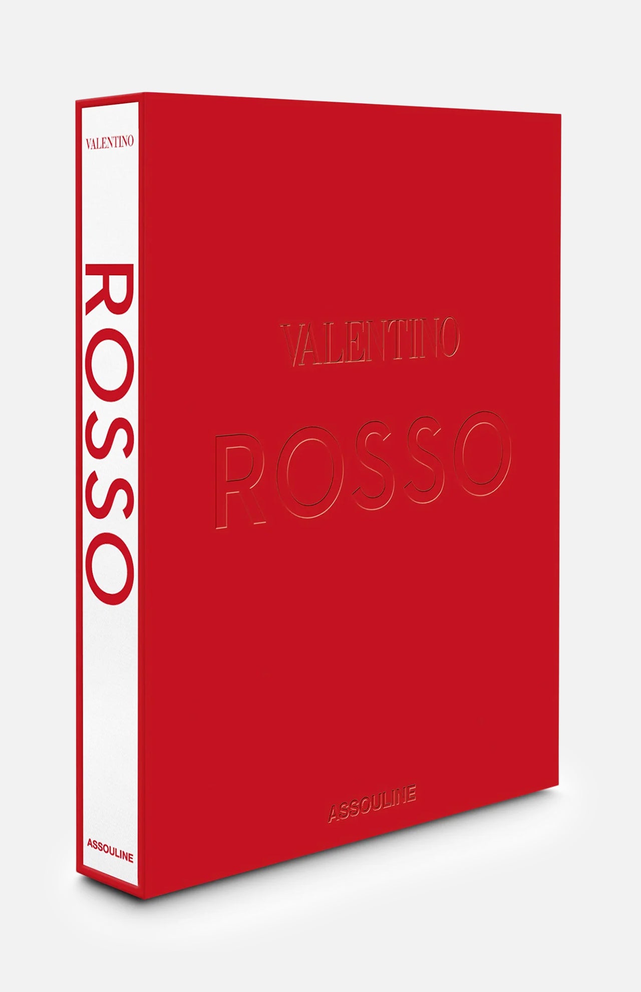 Valentino Rosso by ASSOULINE is a stunning red book featuring embossed “VALENTINO ROSSO” text on the cover and “ROSSO” in red on the white spine; this exquisite volume captures the essence of Rosso Valentino and celebrates haute couture through breathtaking imagery.