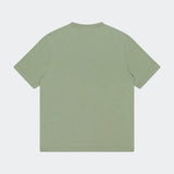 The OFFICINE GÉNÉRALE Cotton Crewneck T-shirt in sage green, featuring short sleeves and a classic crew neck, is displayed laid flat with the back side facing up on a light gray background.
