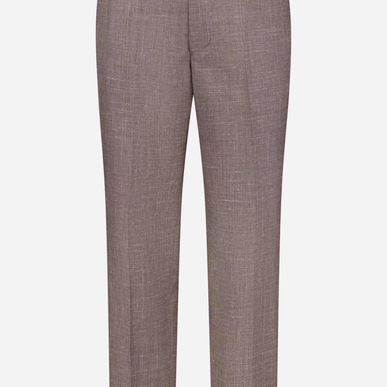 The OFFICINE GÉNÉRALE Hoche Poplin Trouser Pant features a tailored light brown design, subtle texture, belt loops, a removable fabric belt at the waistband, and straight legs, shown against a white background.