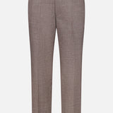 The OFFICINE GÉNÉRALE Hoche Poplin Trouser Pant features a tailored light brown design, subtle texture, belt loops, a removable fabric belt at the waistband, and straight legs, shown against a white background.