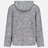 A back view of the OFFICINE GÉNÉRALE Melange Basile Drawstring Hoodie in grey, featuring long sleeves and a heathered texture, is displayed against a plain white background.