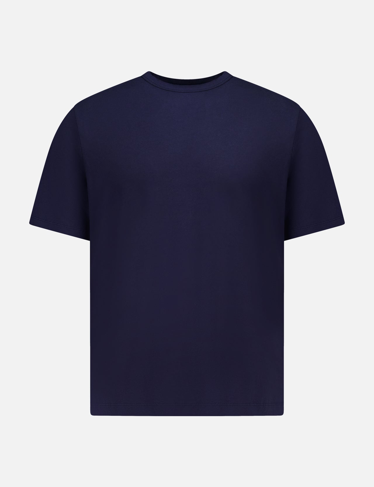 The OFFICINE CREATIVE Cotton Crewneck T-shirt for men is displayed from the back in plain navy blue with short sleeves, set against a white background.