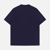 OFFICINE CREATIVE Cotton Crewneck T-shirt in plain navy blue, men's short-sleeve style displayed from the back, laid flat on a white background.